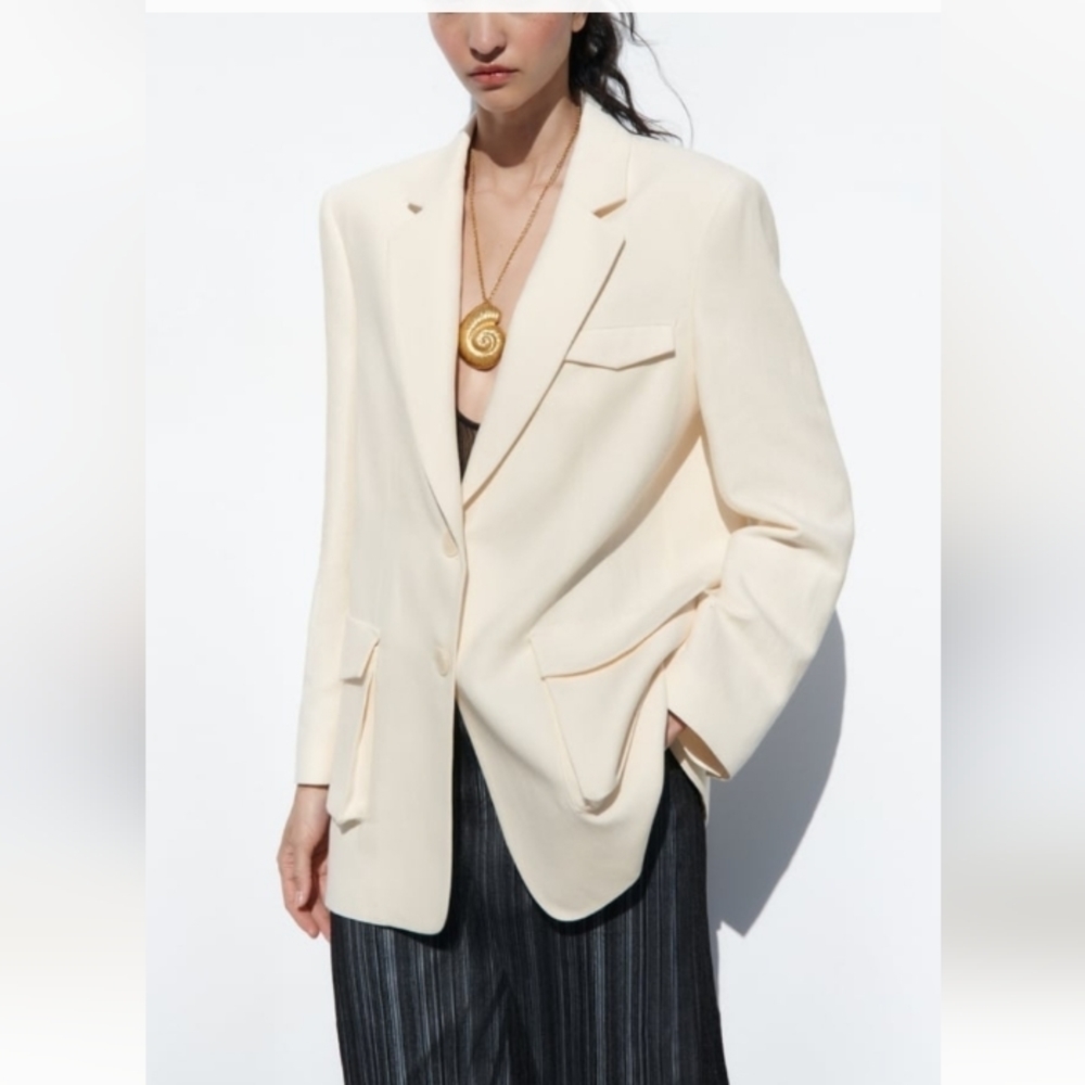 Zara Patch Pockets Linen Blend Blazer